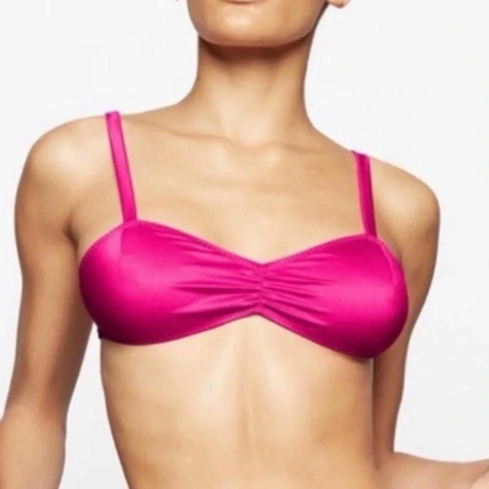 SKIMS HIGH SHINE SATIN TIE BACK BRALETTE RASPBERRY SIZE MEDIUM NWOT